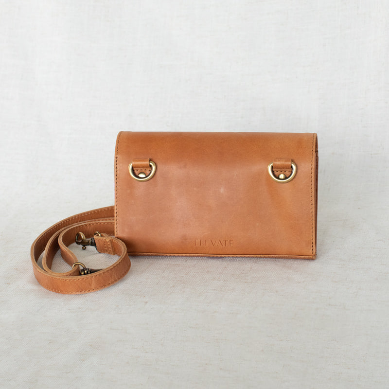 DiMarco Crossbody Bag with Wallet in tan, emphasizing its durability and modern design for organized carrying.