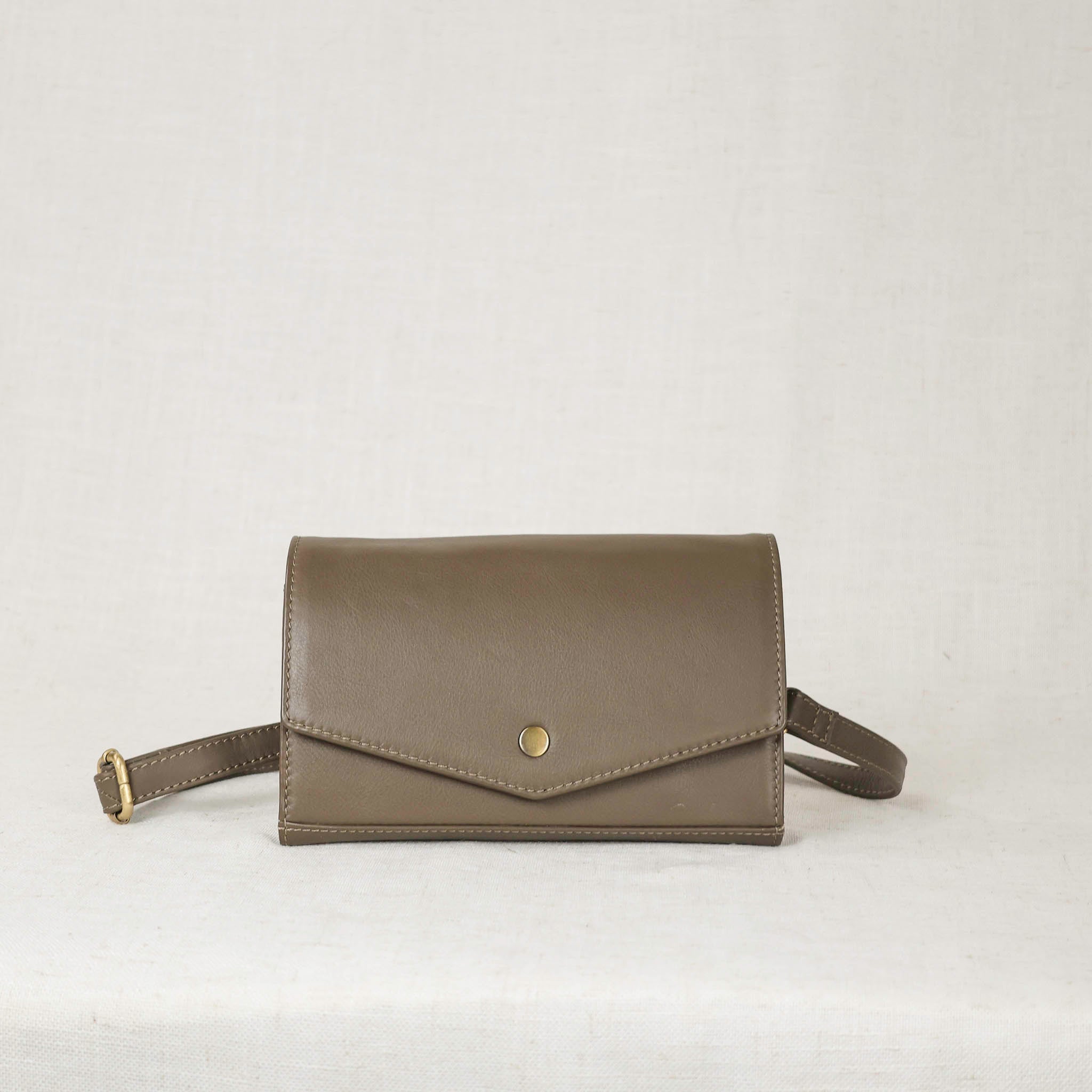 dimarco crossbody moss colored leather front view