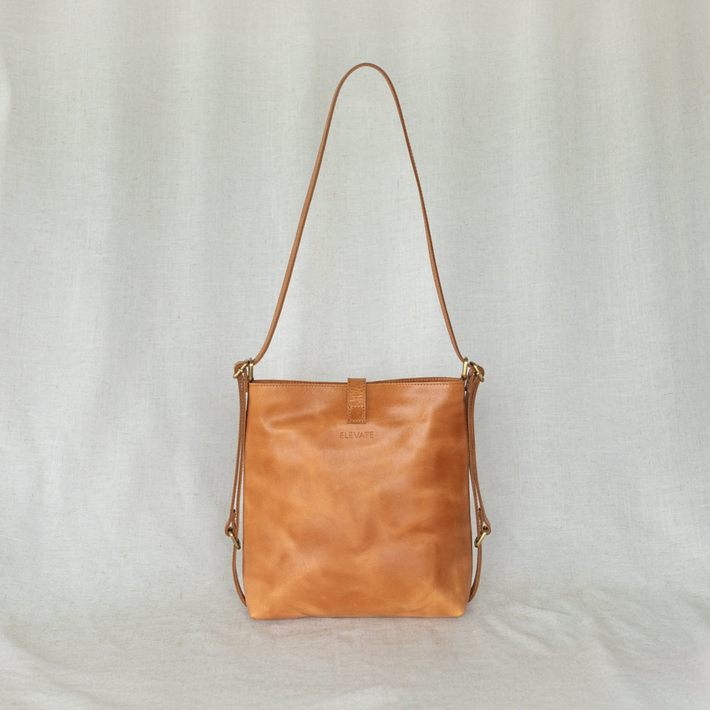 Detailed view of the Elevate Mini Slingback Bag – 2-in-1 Leather Crossbody & Backpack displaying its craftsmanship and quality leather.