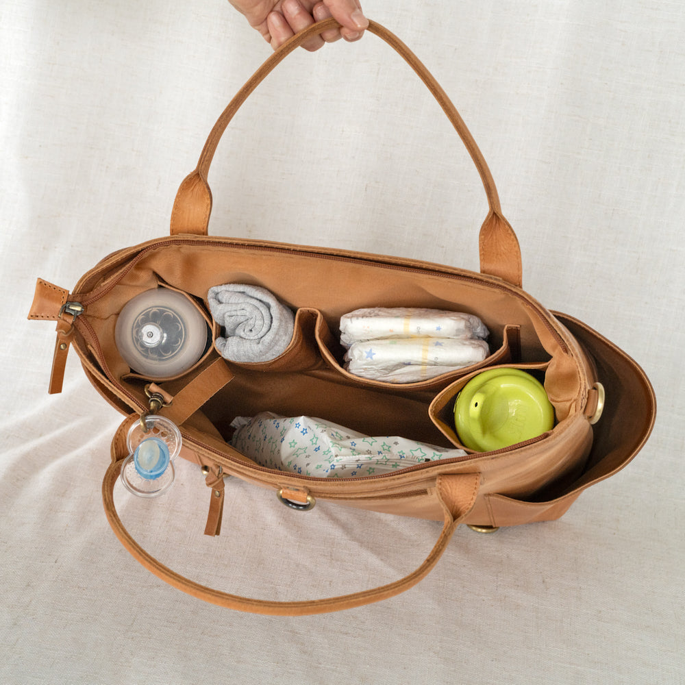 Inside view of Utility Tote by Elevate on linen