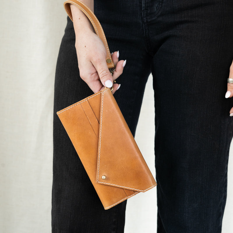 Stylish Tri-fold Wallet, handcrafted for women, featuring a secure closure and a sleek silhouette, ideal for a women's leather wallet.