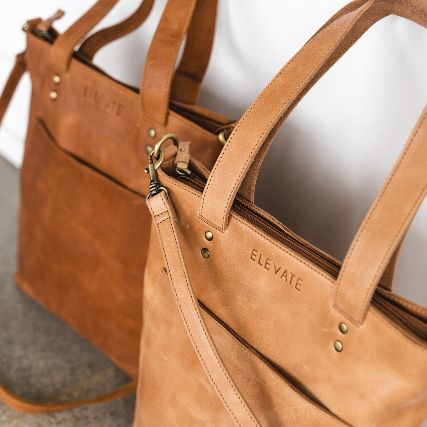 Leather Elevate bag before and after water-proofing
