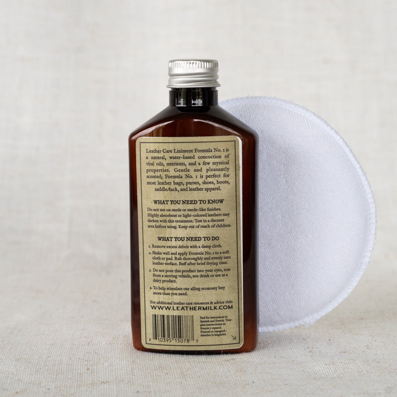 Back of Chamberlain's Leather Milk with cloth