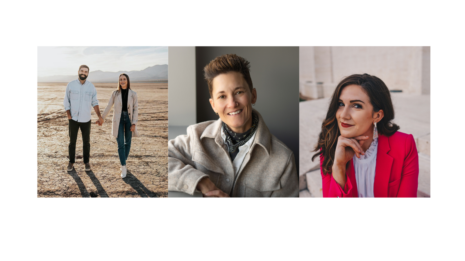 Four different images of people in various settings
