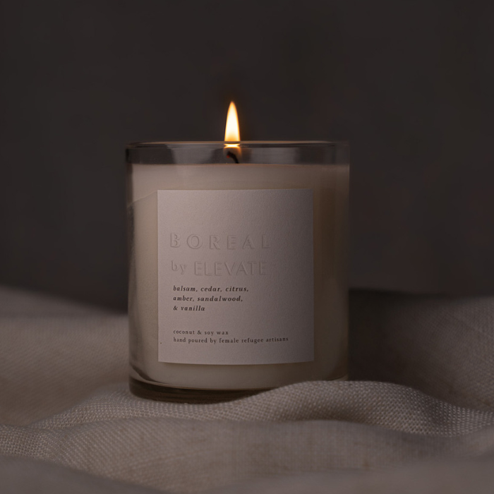Elegant Boreal Holiday Candle With Balsam, an essential addition to holiday decor, a delightful holiday candle with balsam for seasonal cheer.