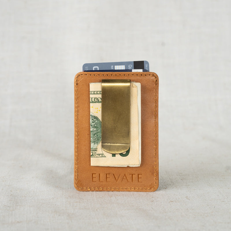 Full-Grain Leather Money Clip Wallet showcasing its sleek design and premium materials, perfect for cash carriers.