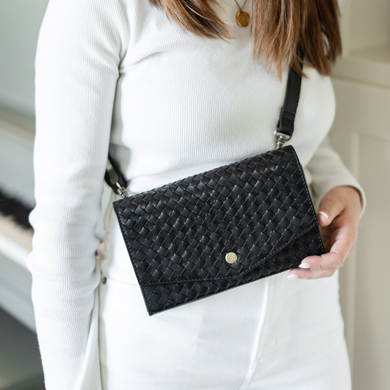 Woman wearing Woven DiMarco by Elevate in black